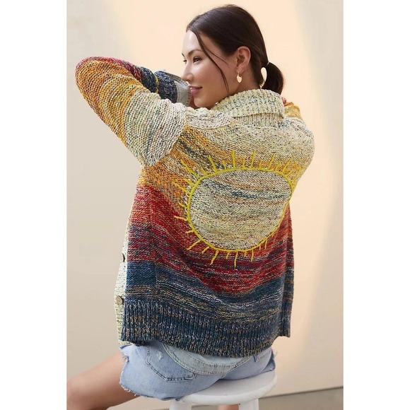 Anthropologie Sweaters - NWT Anthropologie Pilcro Sunset Rare Cardigan Sweater Knit Shawl Collar Sunrise
